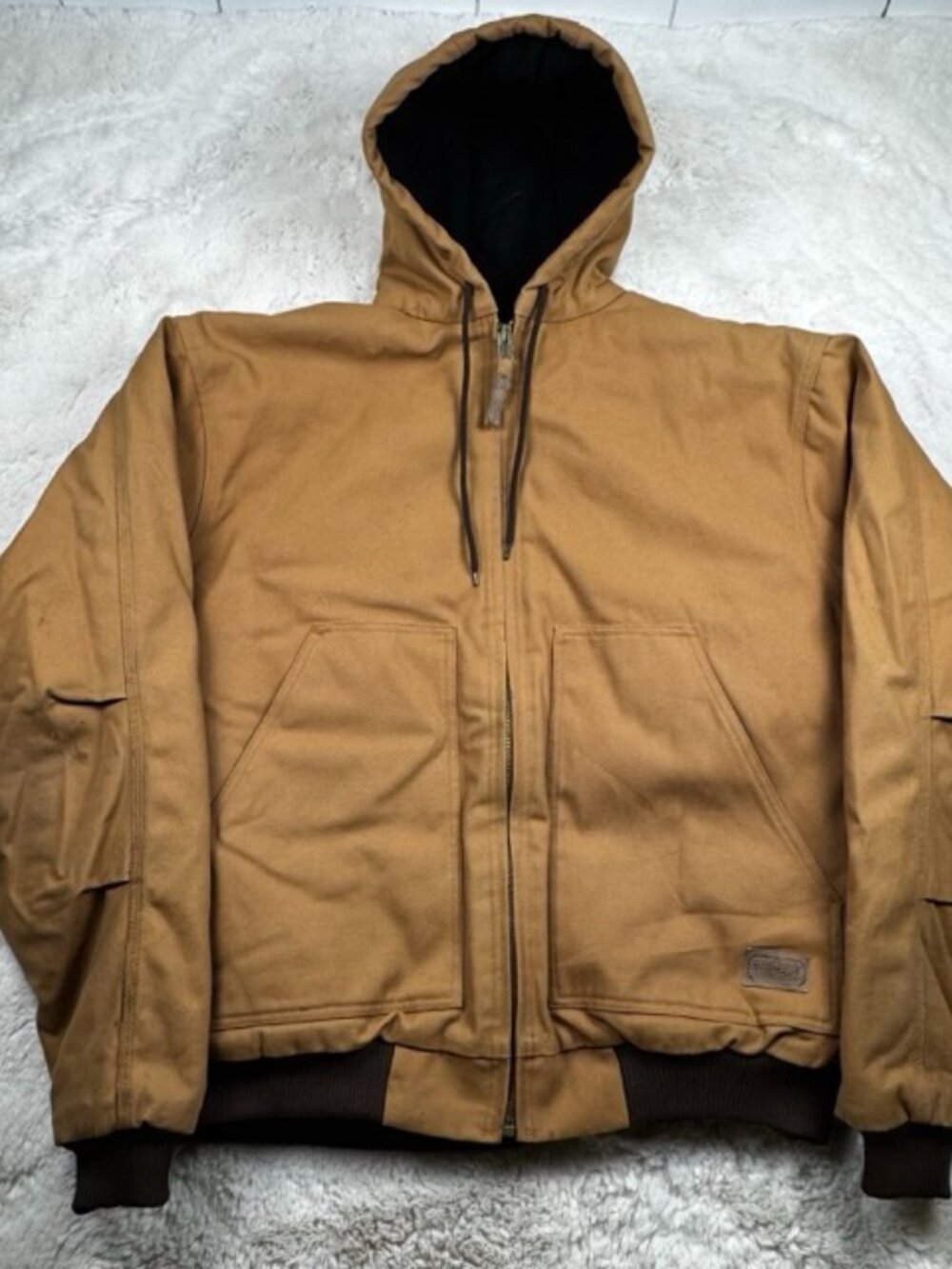 CE Schmidt Workwear Canvas Jacket Men’s Sz XLT Tan Quilted Lined Hood Workwear